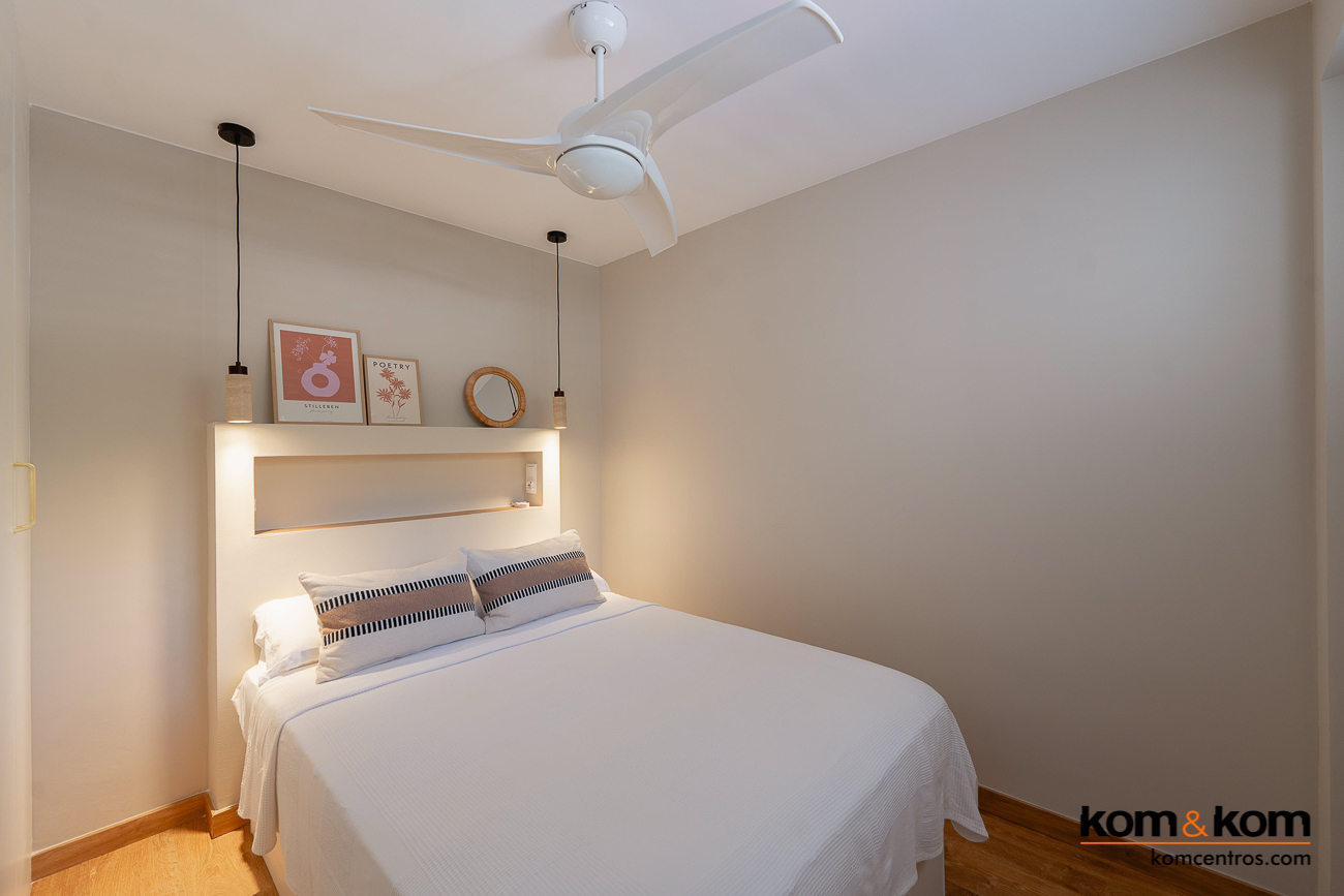 dormitoriod e apartamento peque&ntilde;o vacacional con cabecero de obra